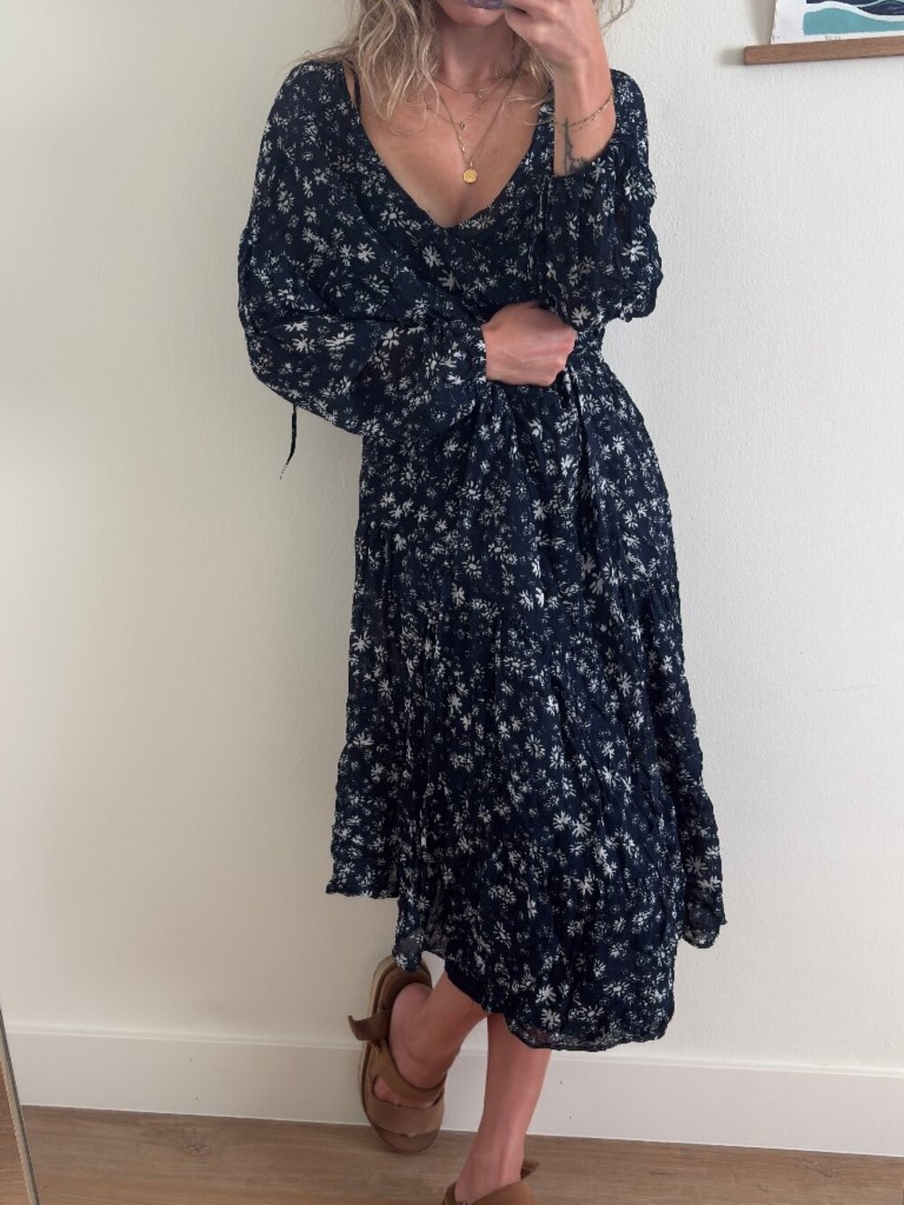 Free People Wallflower Midi Dress Blue Navy XS Boho Floral - Picture 2 of 7